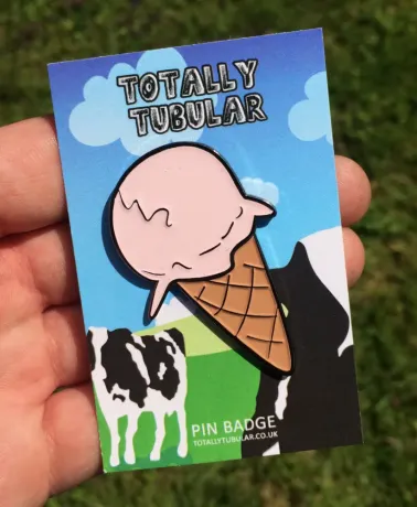 Super Sweet Pink Glazed DRIPPING ICE CREAM (with Cone) enamel pin badge