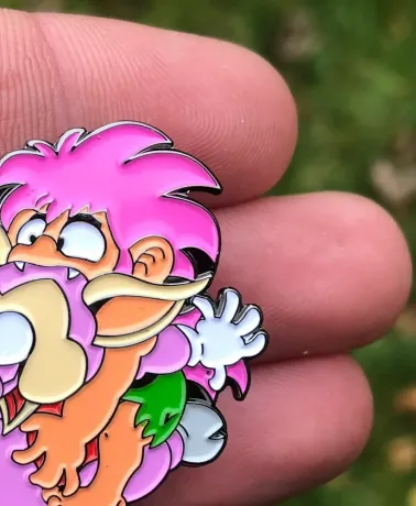 TOMBA! - Tomba Leaping on a Pig enamel metal Pin Badge