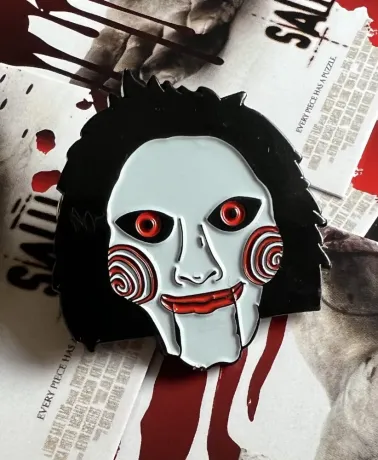 Saw Jigsaw Puppet Billy face soft enamel pin badge