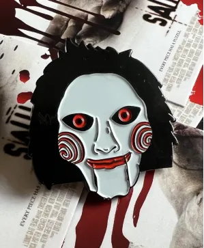Saw Jigsaw Puppet Billy face soft enamel pin badge