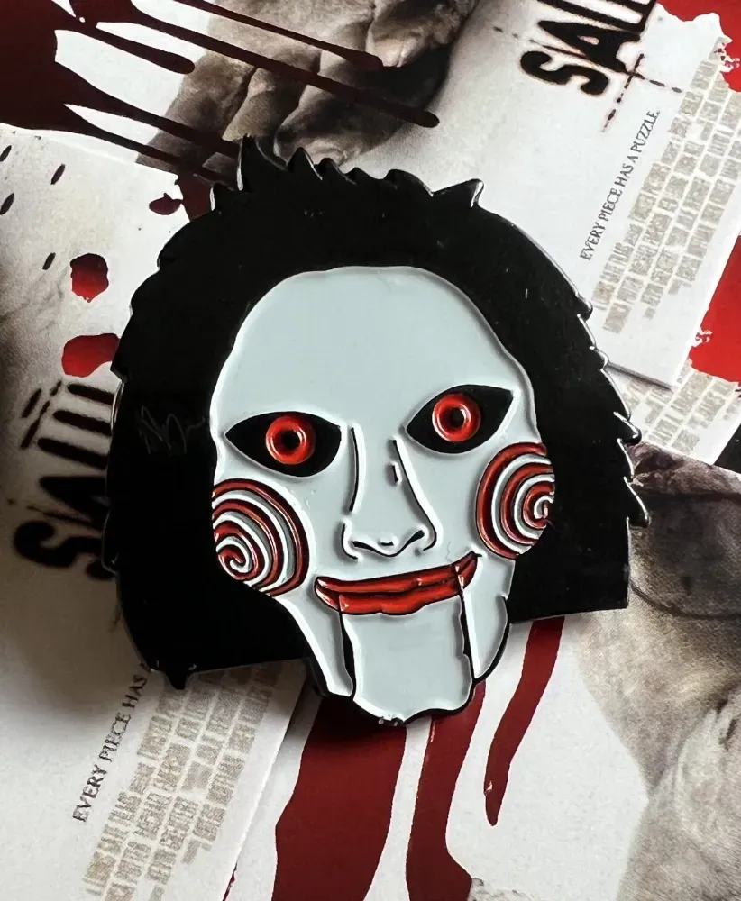 Saw Jigsaw Puppet Billy face soft enamel pin badge