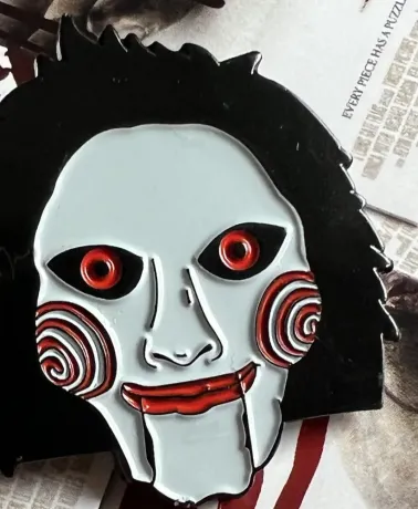Saw Jigsaw Puppet Billy face soft enamel pin badge