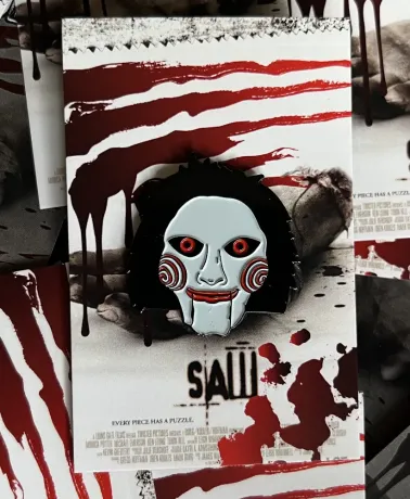 Saw Jigsaw Puppet Billy face soft enamel pin badge