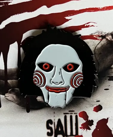 Saw Jigsaw Puppet Billy face soft enamel pin badge
