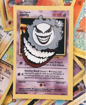 POKEMON x BATMAN comic book styled JASTLY (Gastly and The Joker) enamel Pin Badge