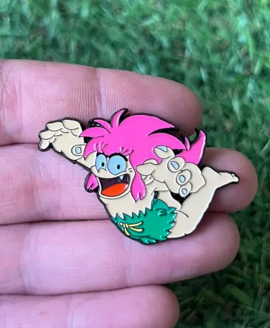 TOMBA! Leaping enamel metal Pin Badge