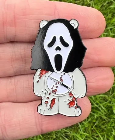 INTENSIVE CARE BEAR wearing Ghostface mask enamel metal Pin Badge