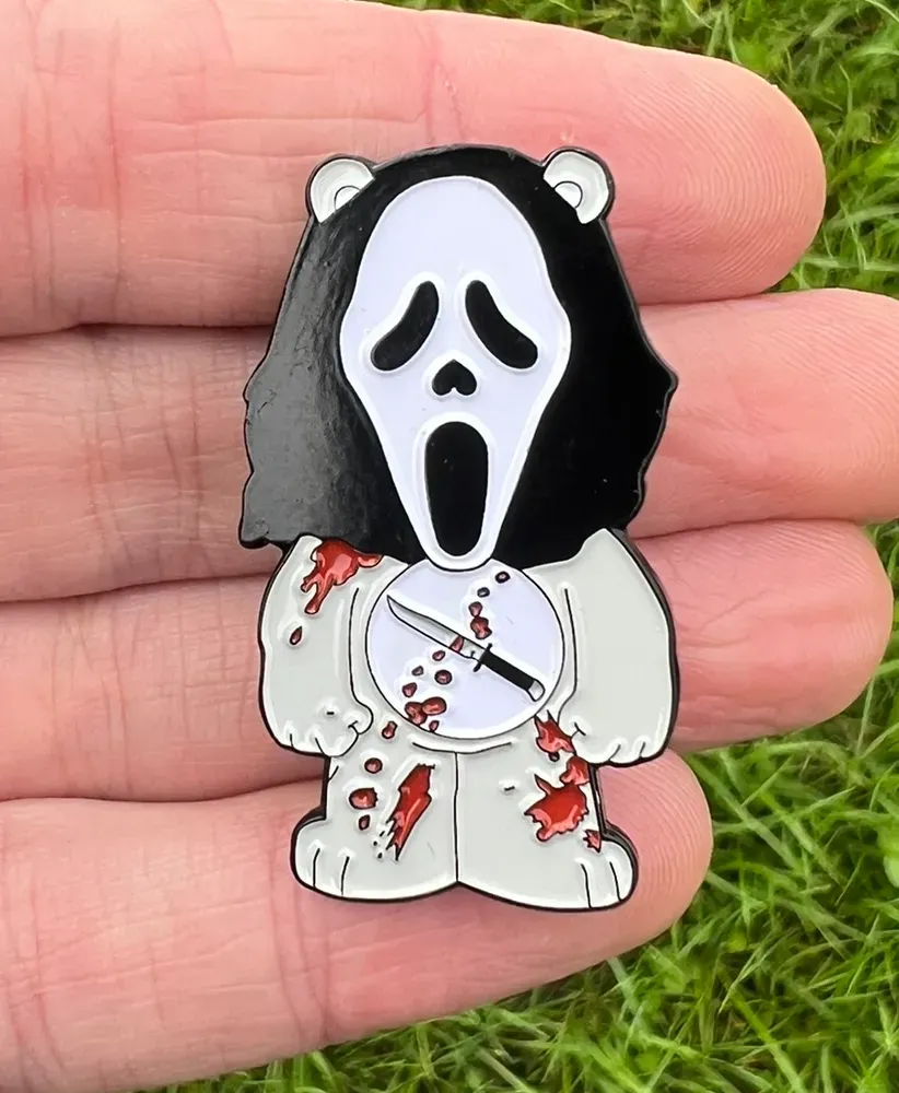 INTENSIVE CARE BEAR wearing Ghostface mask enamel metal Pin Badge