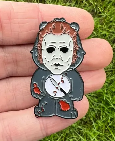 INTENSIVE CARE BEAR wearing Michael Myers mask enamel metal Pin Badge