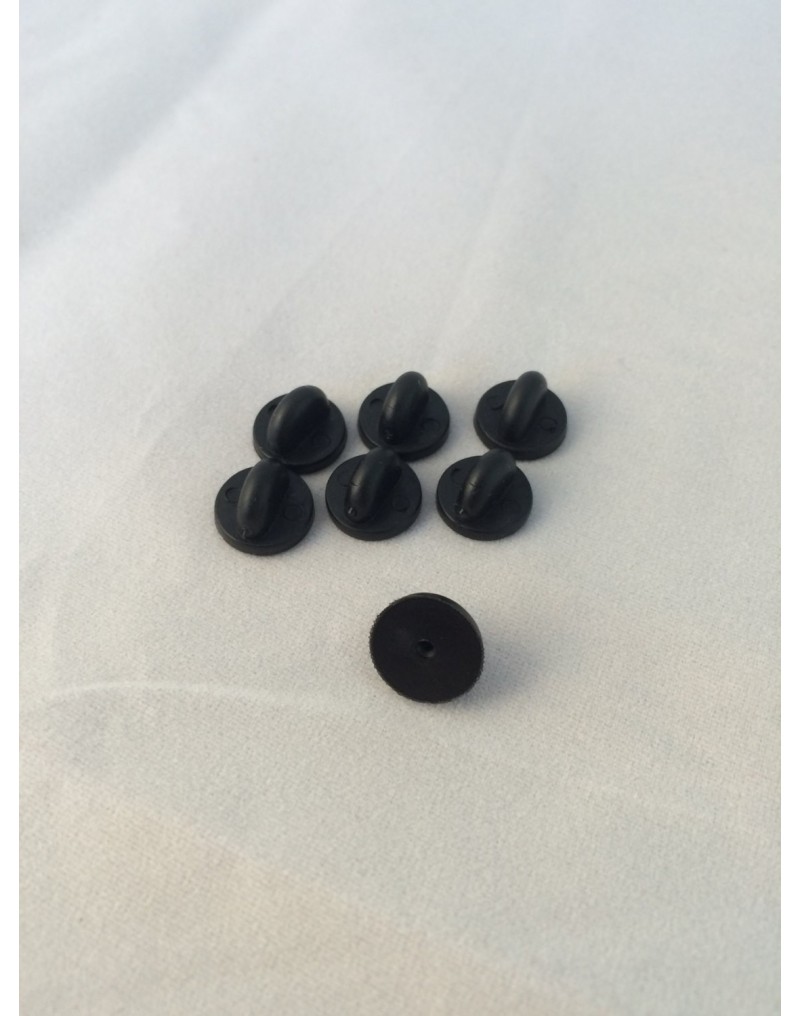 12x Black Rubber push on pin badge backs