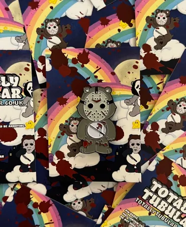 INTENSIVE CARE BEAR wearing Jason Voorhees mask enamel metal Pin Badge