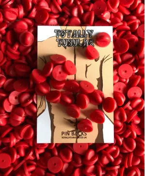 Red Rubber push on pin badge backs