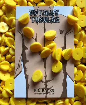 Yellow rubber push on pin badge backs