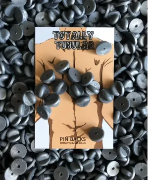 Grey/ Silver Rubber push on pin badge backs