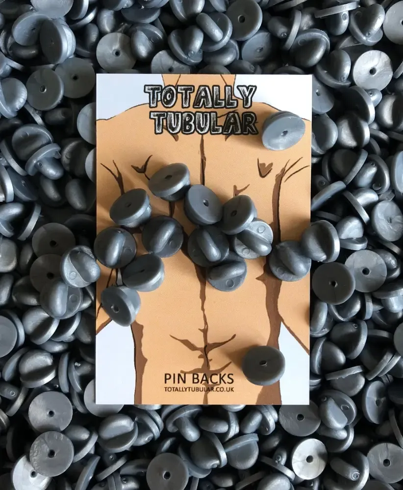 Grey/ Silver Rubber push on pin badge backs