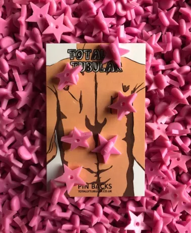 Bright Pink Shaped Rubber push on pin badge backs
