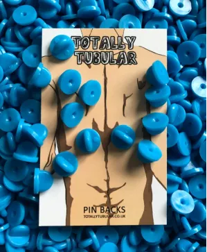 Blue Rubber push on pin badge backs