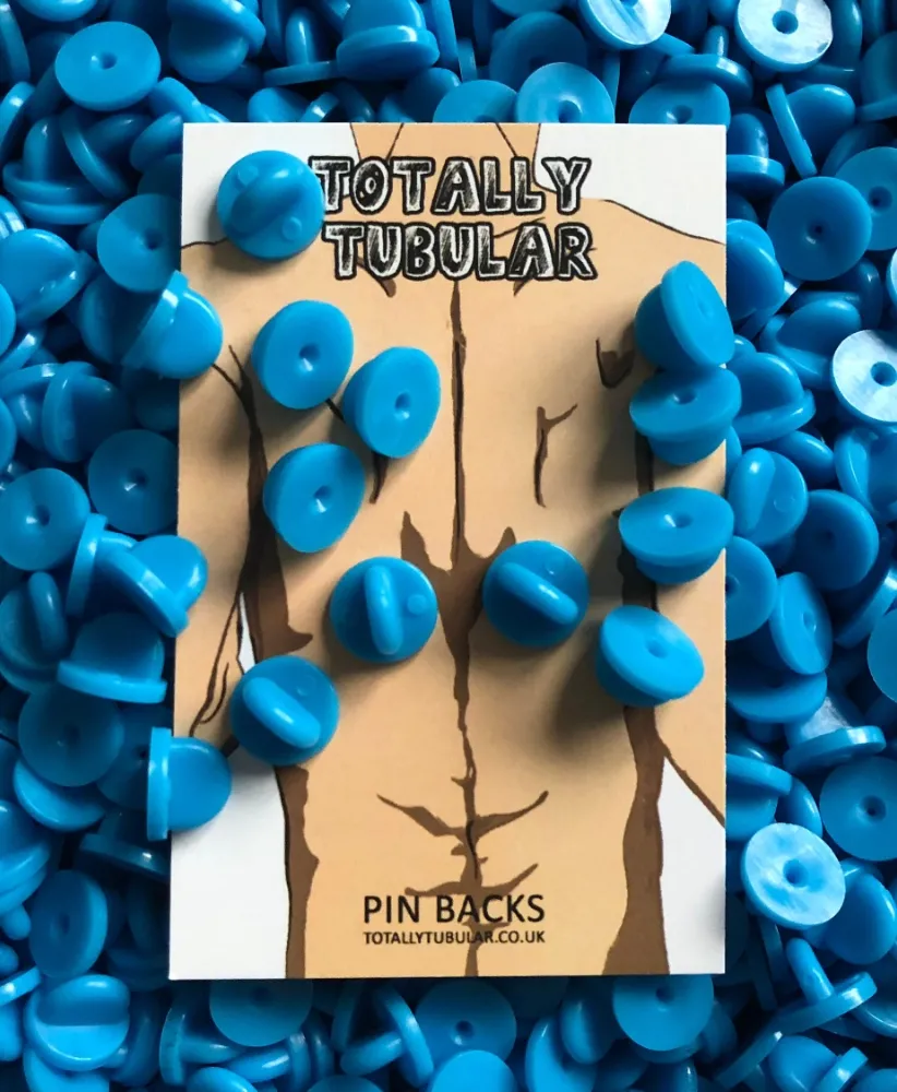 Blue Rubber push on pin badge backs