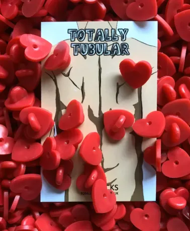 Red Love Heart Shaped Rubber push on pin badge backs
