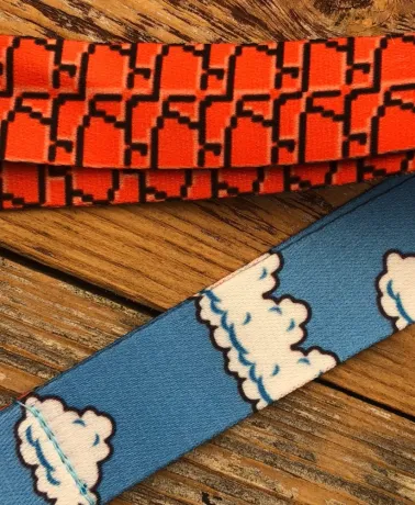 Super Mario Bros Inspired Cloud and Brick Print Lanyard