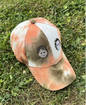 THE OLD GUYS MYERS & LEATHERFACE TIE DYE CORDUROY ORANGE STRAPBACK BASEBALL CAP