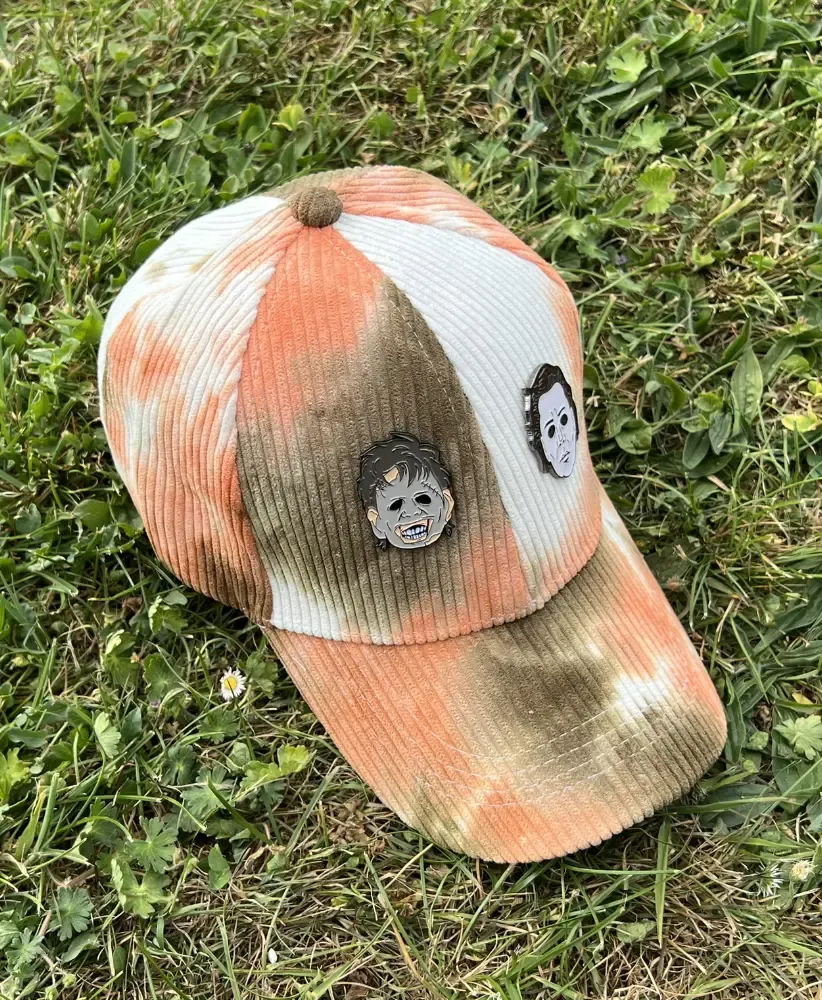 THE OLD GUYS MYERS & LEATHERFACE TIE DYE CORDUROY ORANGE STRAPBACK BASEBALL CAP