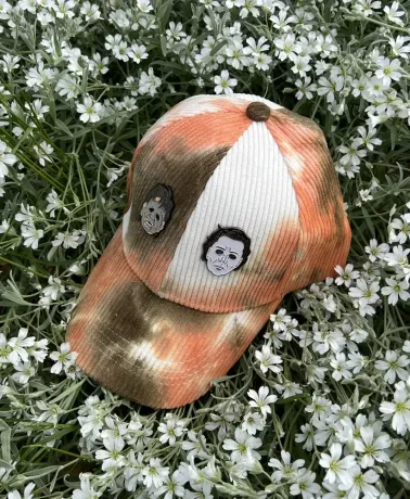 THE OLD GUYS MYERS & LEATHERFACE TIE DYE CORDUROY ORANGE STRAPBACK BASEBALL CAP