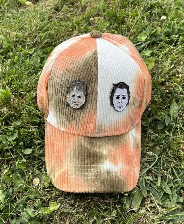 THE OLD GUYS MYERS & LEATHERFACE TIE DYE CORDUROY ORANGE STRAPBACK BASEBALL CAP