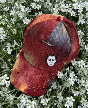 MICHAEL MYERS TIE DYE CORDUROY RED STRAPBACK BASEBALL CAP