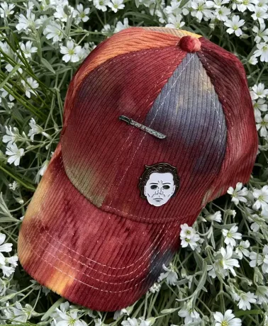 MICHAEL MYERS TIE DYE CORDUROY RED STRAPBACK BASEBALL CAP