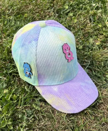INTENSIVE CARE BEAR PARTY TIE DYE CORDUROY PINK & BLUE STRAPBACK BASEBALL CAP