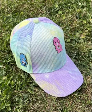 INTENSIVE CARE BEAR PARTY TIE DYE CORDUROY PINK & BLUE STRAPBACK BASEBALL CAP