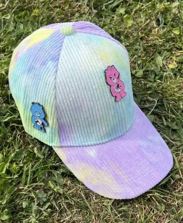 INTENSIVE CARE BEAR PARTY TIE DYE CORDUROY PINK & BLUE STRAPBACK BASEBALL CAP