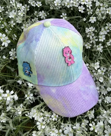 INTENSIVE CARE BEAR PARTY TIE DYE CORDUROY PINK & BLUE STRAPBACK BASEBALL CAP