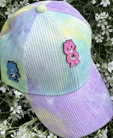 INTENSIVE CARE BEAR PARTY TIE DYE CORDUROY PINK & BLUE STRAPBACK BASEBALL CAP