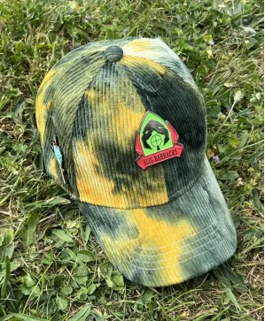 ODDWORLD SLIG BARRACKS & MUDOKON POP TIE DYE CORDUROY GREEN STRAPBACK BASEBALL CAP