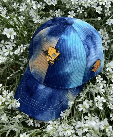 CRASH BANDICOOT DR NEO CORTEX & DR NITRUS BRIO TIE DYE CORDUROY BLUE STRAPBACK BASEBALL CAP