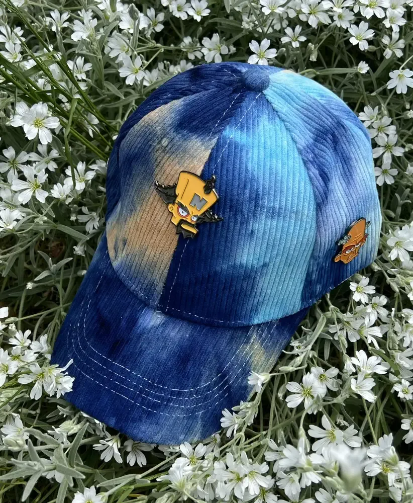 CRASH BANDICOOT DR NEO CORTEX & DR NITRUS BRIO TIE DYE CORDUROY BLUE STRAPBACK BASEBALL CAP