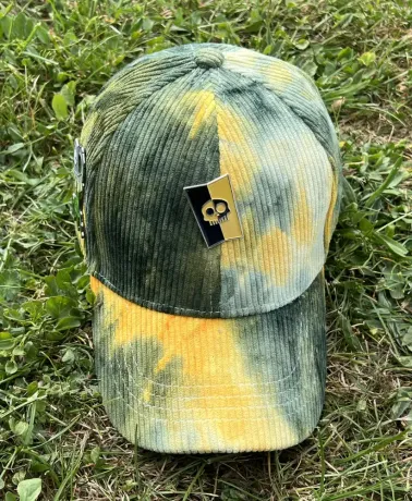 MEDIEVIL DAN-HAND AND GOLD SHIELD GREEN AND YELLOW TIE DYE CORDUROY STRAPBACK BASEBALL CAP