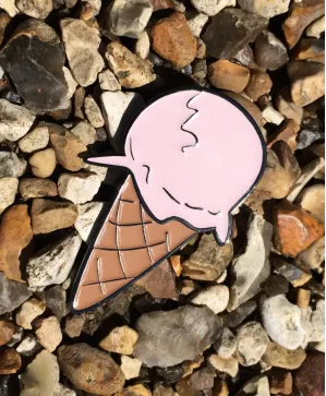 Super Sweet Pink Glazed DRIPPING ICE CREAM (with Cone) enamel pin badge